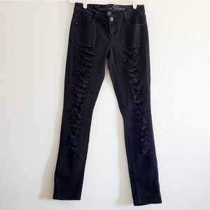 Vanilla Star Distressed Cut Stretchy Straight Leg Jeans Biker Grunge Black sz 5